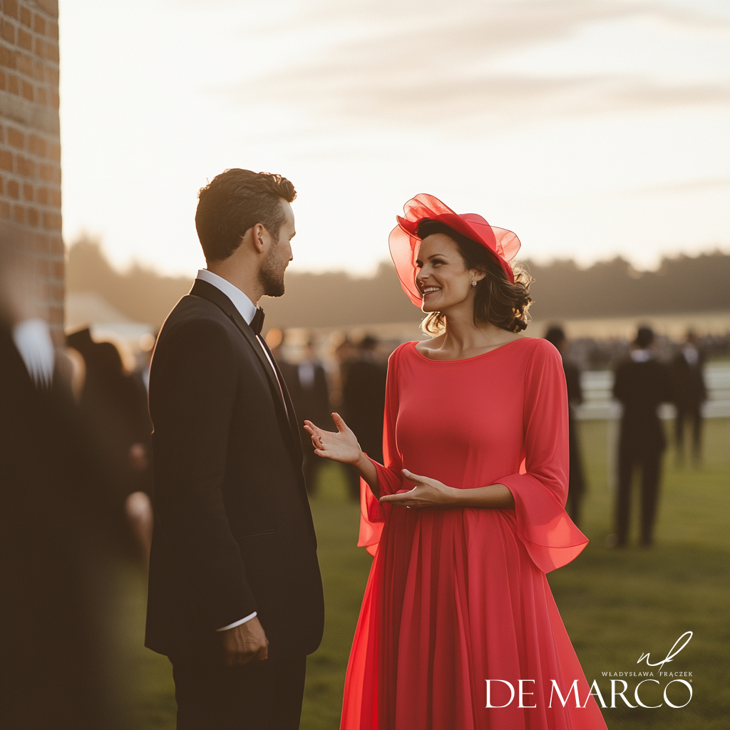 Elegancka lekka i zwiewna sukienka na wesele, komunię, royal ascot, piknik rodzinny, piknik firmowy, imprezę firmową itd. Polskie Marki slow fashion De Marco sklep internetowy ubraniami dobrej jakości 