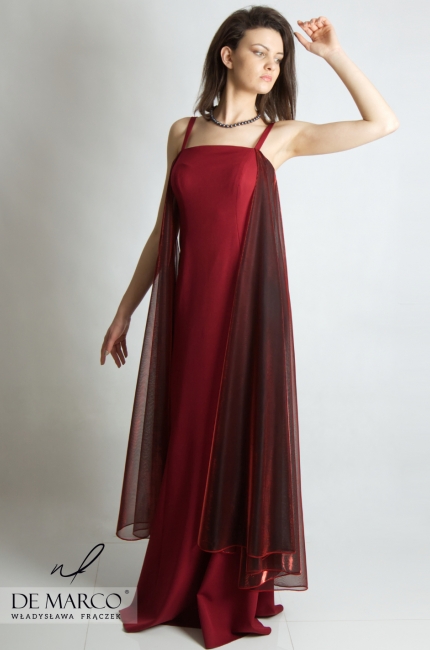 Burgundy dress with a chiffon coat Erazma, De Marco - online store