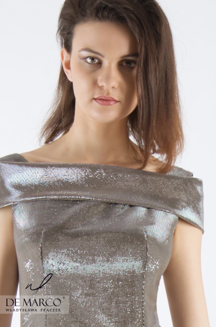Wonderful dress entirely made of luxurious fabric in silver Lorena, Online store - De Marco