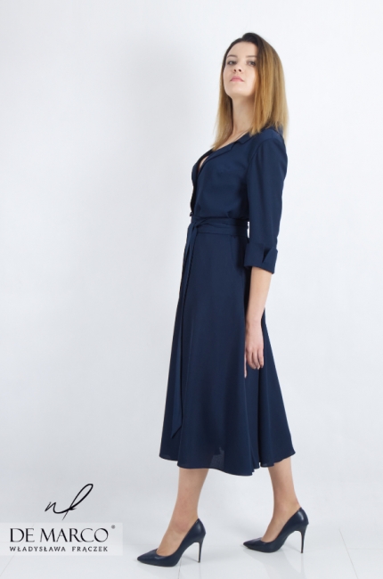 Navy blue dress for a wedding with 3/4 sleeve midi