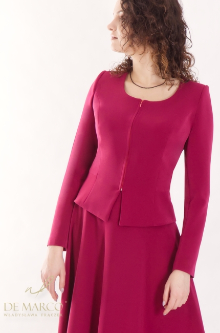 Modern women's sets with a short jacket and midi skirt in burgundy. DE MARCO online store