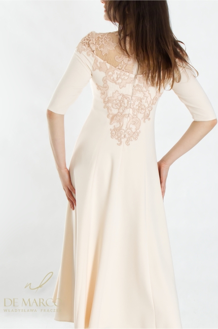 Romantic maxi midi formal dress with luxurious lace. De Marco tailoring