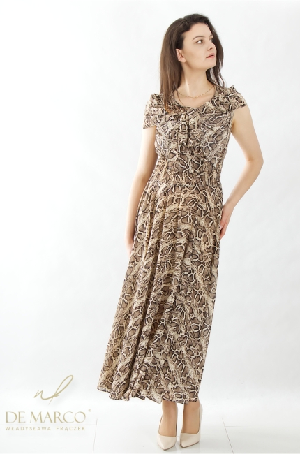 Long chiffon cocktail dress. Universal summer chiffon sets with an animal motif. De Marco online store