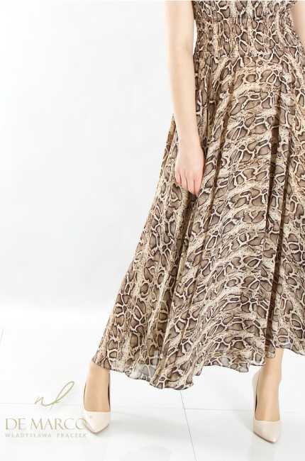 Stylish spring-summer chiffon dress with an animal motif and snakeskin print. De Marco online store