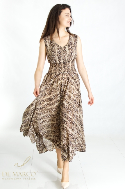 Elegant De Marco formal dress with a snakeskin motif. De Marco online store