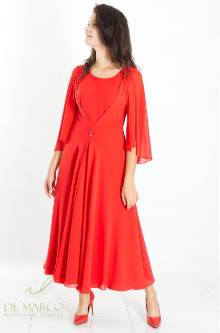 Elegancka czerwona sukienka wizytowa na lato. Sklep internetowy De Marco