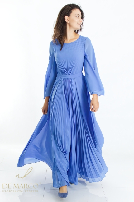 Ekskluzywna sukienka wizytowa w kolorze błękitu egipskiego. Sklep internetowy De Marco