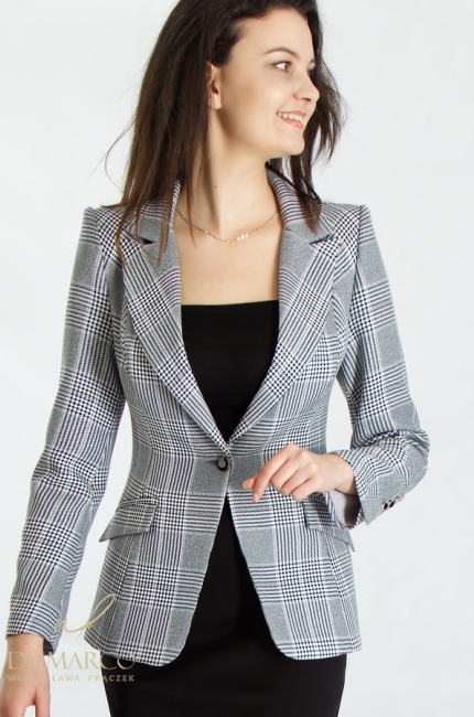 Modern diplomatic business set for a successful woman. Women's blazer with black pencil skirt De Marco