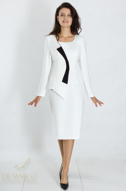 Elegant diplomatic dress in classic black and white. De Marco online store