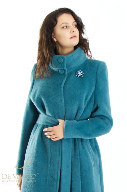 Fashionable coats outerwear for fall winter 2024 2025. The most beautiful tied women's coats in shades of green and blue. De Marco online store