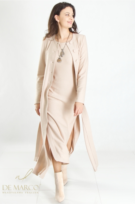 Minimalist elegant formal knit set in beige. De Marco online store