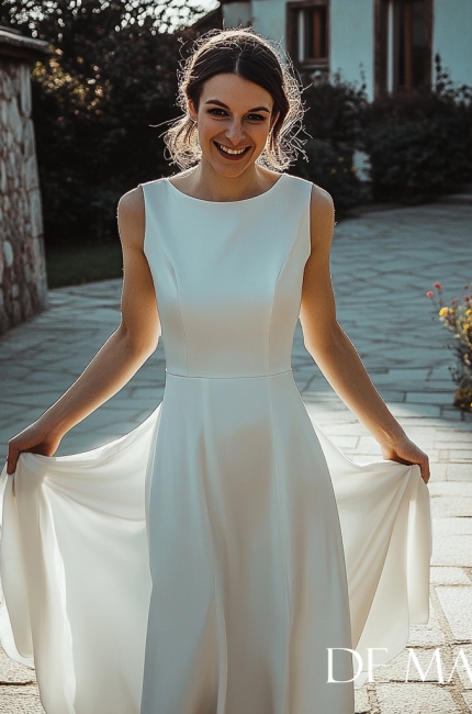 Minimalist wedding dresses made to measure in every size. Modest and simple wedding dresses De Marco