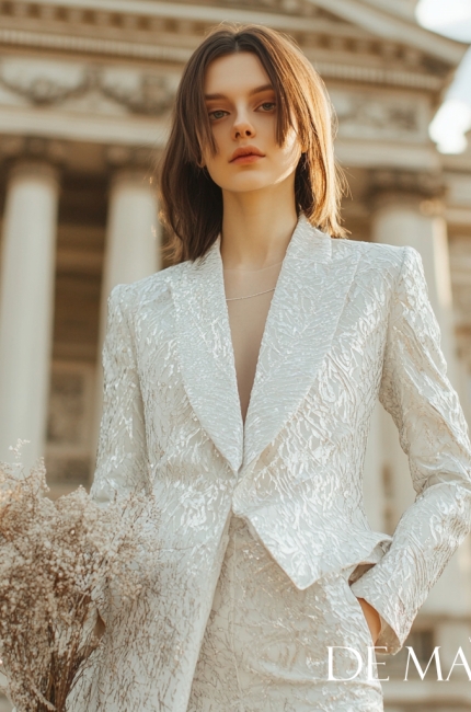 Exclusive women's wedding suits for the young lady. The most beautiful modern wedding styles sewn and designed individually near Krakow. Polish fashion De Marco