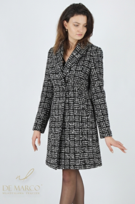 Women's short fitted coat. Patterned tweed coat for formal occasions 2025 2026