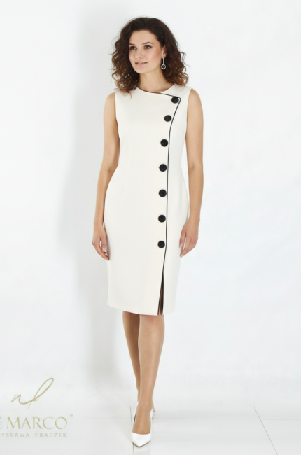 A beautiful, minimalist formal dress with a slimming closure. Tailored occasion dresses for successful women from De Marco.